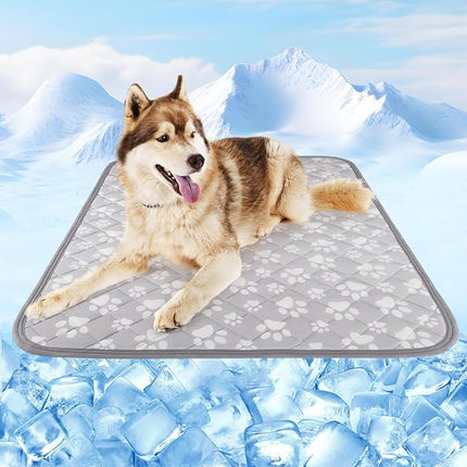 Rywell Cooling Mat for Dogs New Grey Edition, 36''x 27''Endothermic Color Changing Arc-Chill Cooling Fiber,Washable Non-Toxic Summer Pet Outdoor Bed Mat, Non-Slip&Foldable