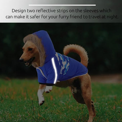 Queenmore Warm Dog Winter Coat, Cold Weather Waterproof Dog Snow Jacket, Reflective Dogs Hoodie with Long Sleeves for Small Medium and Large Dogs