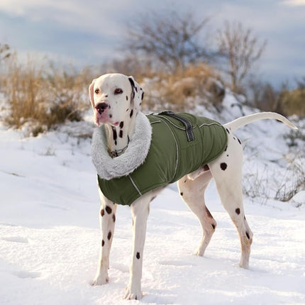 Lelepet Warm Dog Coat Waterproof Dog Jacket for Large Dogs Reflective Fleece Vest with Adjustable Buckle Hook & Loop Windproof Cold Weather Coats for Small Medium Large Dogs, Army Green, L