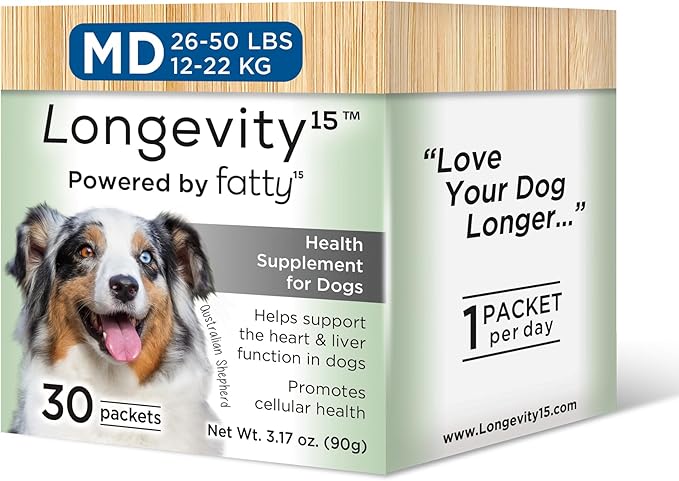 Longevity15 – C15:0 – Fatty Acid Health Supplement for Dogs – Healthy Pet Supplies – for Medium Dogs, 1 Pack