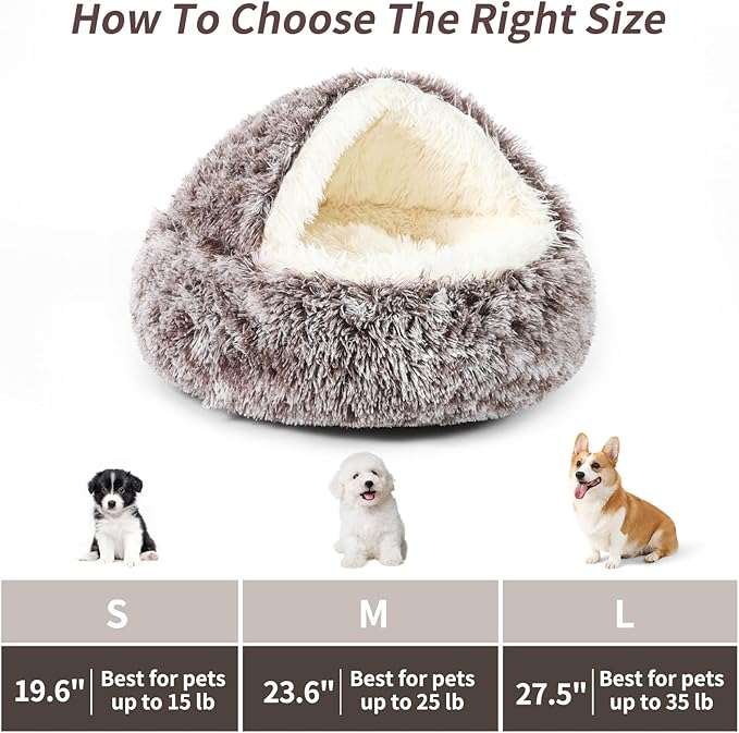 Dog Bed Round Hooded Plush Cat Cave Self Warming Pet Bed Donut Anti Anxiety Fluffy Pet Bed for Puppy and Kitty