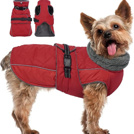 QBLEEV Warm Dog Jacket - Reflective, Adjustable Winter Coat with Turtleneck for Cold Weather, Waterproof Fleece Snowsuit for Small, Medium, Large Dogs