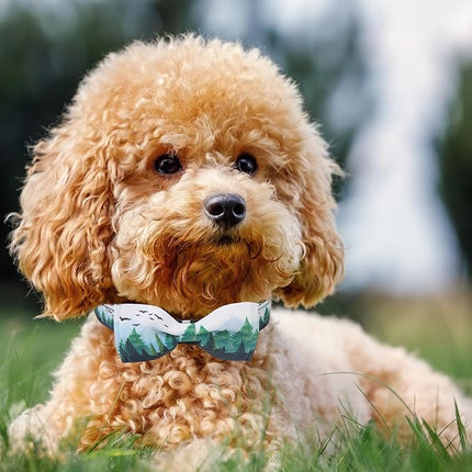 EXPAWLORER Small Dog Collar and Leash Set - Adjustable Dog Bandana Collar with Bell, Cute Dog Collar with Bow, Green Trees Pattern Pet Collar for Small Dogs Cats for Walking Training