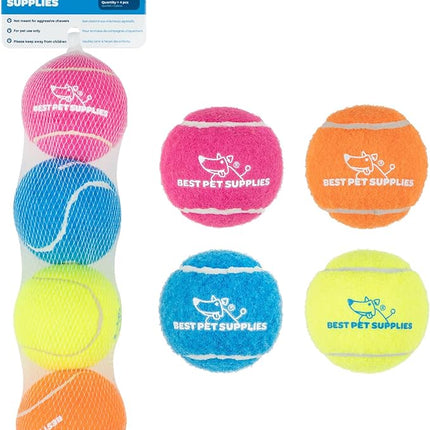 Best Pet Supplies Interactive Squeaky Dog Chew Toy, Ideal Dog Toys for Chewers, Small, Medium & Large Dogs, and Fetch Lovers - Tennis (Assorted Color), Medium (Pack of 4)