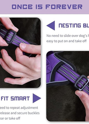 BUMBIN Tactical Dog Harness for Large Dogs No Pull, Famous TIK Tok No Pull Puppy Harness, Fit Smart Reflective Pet Walking Harness for Training, Adjustable Dog Vest Harness with Handle Purple L