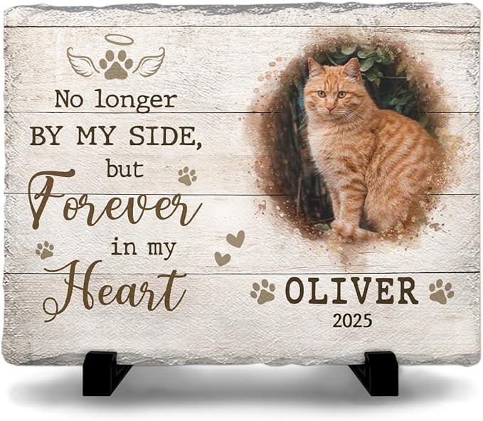 Personalized Rectangle-Shaped Memorial Rock with Cat Paw Prints - Ideal for Pet Lovers Mourning Their Loss - Emotional Remembrance Gift & Dog Lover Gifts for Women