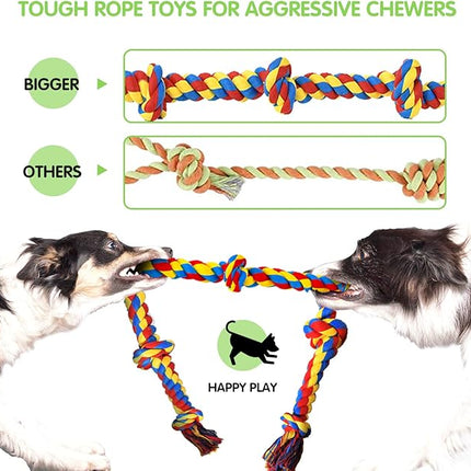Large Tough Chew Toys for Aggressive Chewers Large Breed,Heavy Duty Dental Rope Toys Kit for Medium Dogs,5 Knots Indestructible Cotton Puppy Teething Chew Tug Toy Set of 9