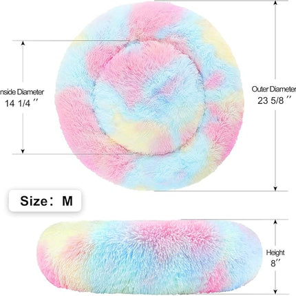 NOYAL Calming Donut Dog Bed for Small to Medium Dogs & Cats - Plush Faux Fur Anti-Anxiety Pet Bed with Machine Washable Cover & Non-Slip Base