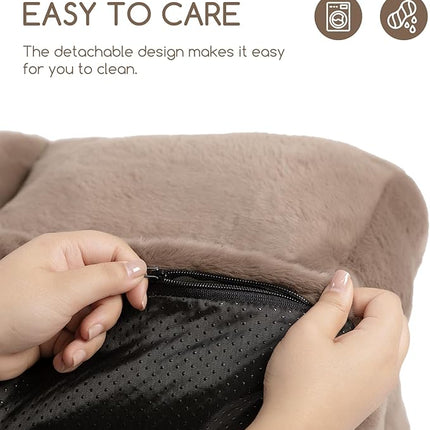 Hollypet Fluffy Plush Pet Sofa Soft Calming Pet Sofa Beds for Medium Small Cats and Dogs, Dark Brown