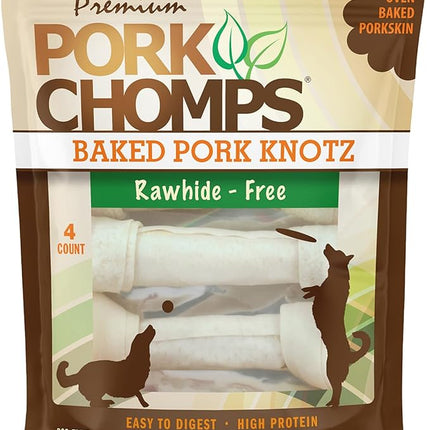 Pork Chomps Baked Pork Skin Dog Chews, 11-inch Knots, 4 Count