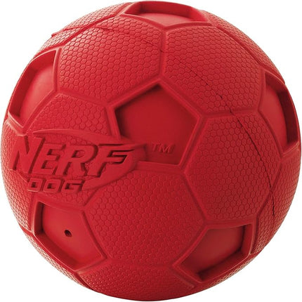 Nerf Dog Soccer Ball Dog Toy with Interactive Squeaker, Lightweight, Durable and Water Resistant, 2.5 Inches, For Medium/Large Breeds, Two Pack, Blue and Red