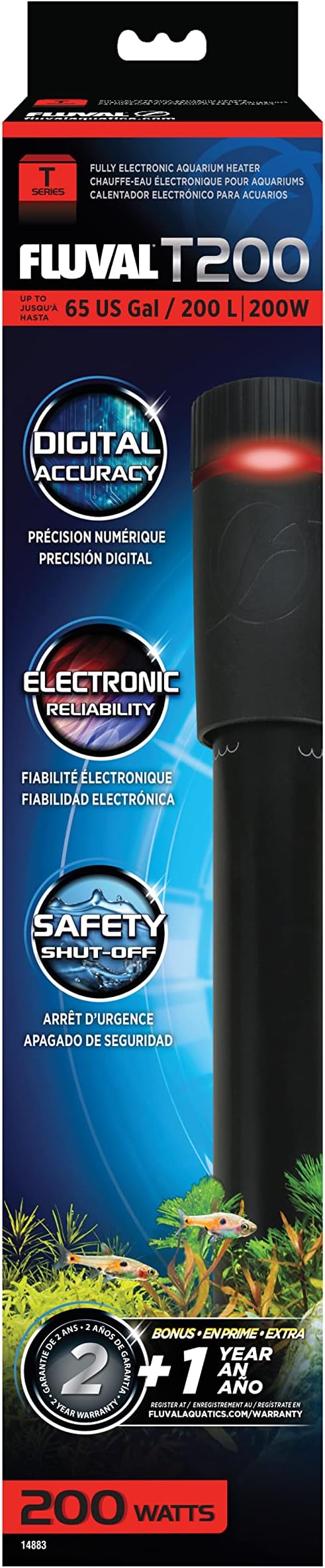 Fluval T200 Fully Electronic Heater for Freshwater Aquariums up to 65 Gal.