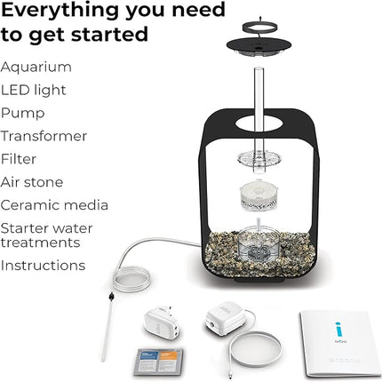 biOrb Life 15 Acrylic 4-Gallon Aquarium with White LED Lights Modern Compact Tank for Tabletop or Desktop Display, Black