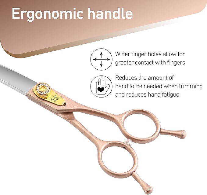 Fenice Peak 45° Extra Curved Dog Grooming Scissors 440C Stainless Steel 7.5'' Big Arc Curved Shears Rose Gold Sharp and Durable Trimming Scissors for Dogs and Cats