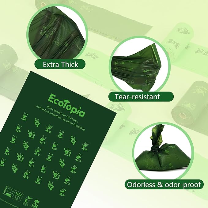 Biodegradable Poop Bags for Dogs,120 Compostable Dog Waste Bags Rolls,Eco-Friendly,Extra Thick,Leakproof,Tear-Resistant,Unscented,Plant-based,ASTM D6400 & EN 13432 Compliant,Light Green