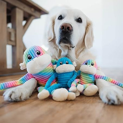 ZippyPaws Crinkle Monkey - Interactive Dog Toys to Keep Them Busy, Squeaky Plush Pet Toy for All Breeds, for Small and Medium Dogs, Contains Round Squeakers - Rainbow & Blue 2-Pack, Small