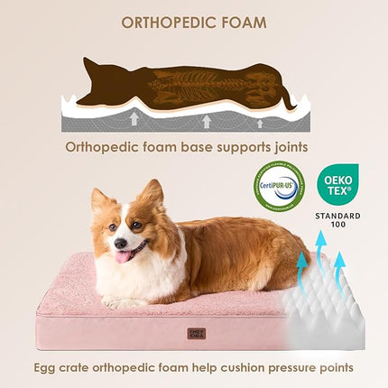 EHEYCIGA Orthopedic XL Dog Beds for Extra Large Dogs with Removable Washable Cover for Crate, Pink, 41x27