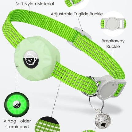 Apple AirTag Cat Collar, GPS Tracker Kitten Collar with Breakaway Feature, Lightweight and Reflective, Perfect for Cats and Puppies (Luminous Green)