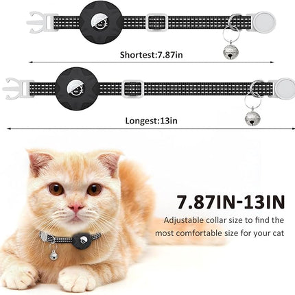 Apple AirTag Cat Collar, GPS Tracker with Reflective Breakaway Holder and Bell, Lightweight for Cats (Black/Gray)