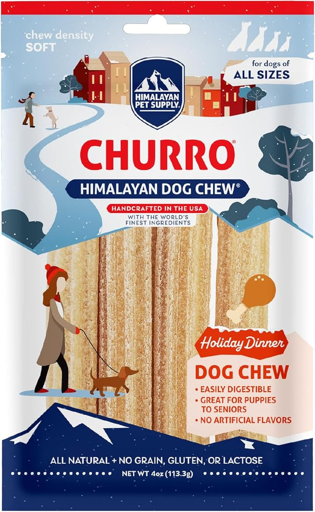 Himalayan Dog Chew Churro Holiday Dinner | Grain and Lactose Free Treats with Digestible Ingredients | Natural Chew Sticks for Dogs | Soft Dental Chews for Dogs to Support Oral Hygiene and Gut Health