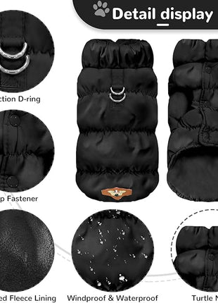 Winter Warm Dog Jacket for Small Medium Dogs Cat Cold Weather Coats with Harness Paded Dogs Fleece Vest Waterproof Windproof Dog Snow Jacket Pet Puppy Clothes (Black,XL)