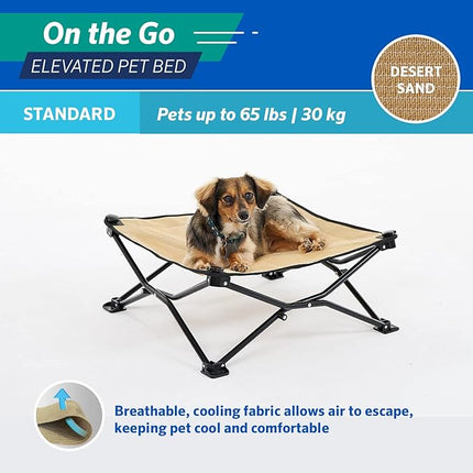 Coolaroo On-The-Go Elevated Dog Bed - Foldable Pop-Up Travel Dog Bed with Breathable, Moisture-Resistant Fabric, Carry Bag Included, Lightweight & Portable, Desert Sand, Standard
