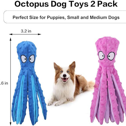 Dog Squeaky Toys Octopus - No Stuffing Crinkle Plush Dog Toys for Puppy Teething, Durable Interactive Chew Toys for Small, Medium and Large Dogs Training and Reduce Boredom, 2 Pack