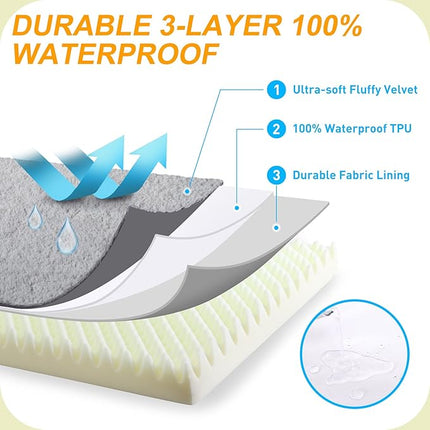 KSIIA Orthopedic Dog Bed, Deluxe Plush Waterproof, 29 x 18 Inch, Gray, 3-Inch Thick High-Density Egg Crate Foam, Removable Cover, Machine Washable