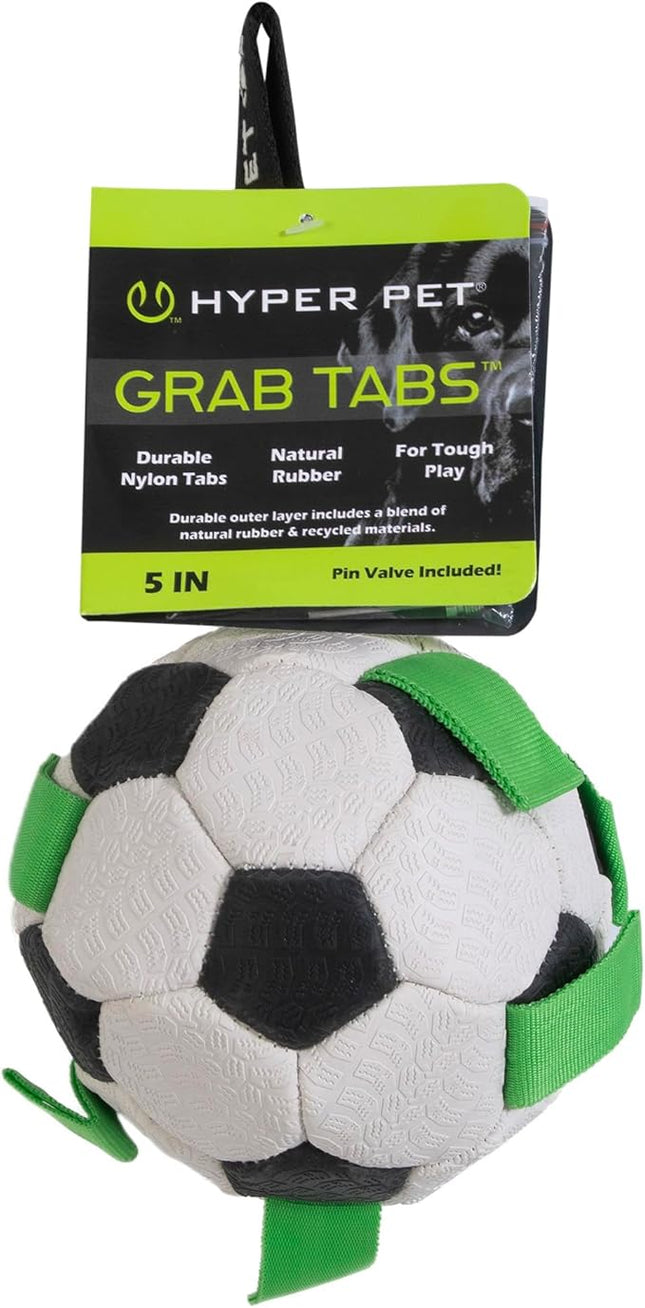 Hyper Pet The Original Grab Tabs Dog Soccer Ball with Straps (5")-Indoor or Outdoor, Interactive Durable Fetch Ball with Tug Toy for All Dog Breeds