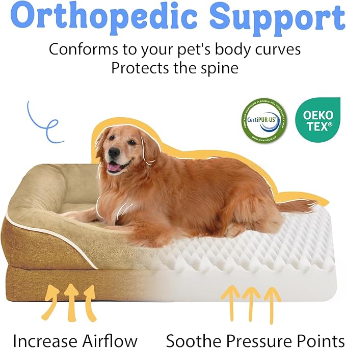 Washable Orthopedic Large Dog Bed -XL Large Dog Bed with Removable & Waterproof Cover Pet Beds with Foam Support for Big Size Dogs with Bolster