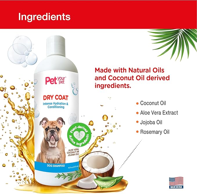 Natural Dog Shampoo for Dry Coats – Intense Hydration & Conditioning with Aloe, Coconut & Jojoba Oil – Moisturizing & Deodorizing Grooming Wash for Sensitive Skin- 16 oz