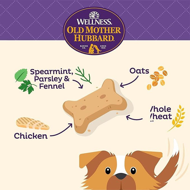 Old Mother Hubbard Wellness Minty Fresh Breath Dog Biscuits, Natural, Training Treats, Spearmint, Parsley, Oats, & Chicken Flavor, Mini Size, (20 Ounce Bag)