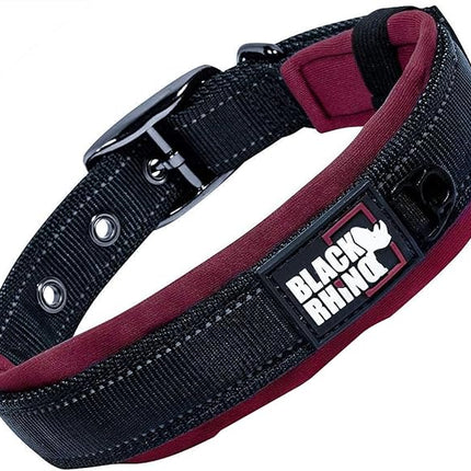 Black Rhino Dog Collars for Medium Dogs - Adjustable Reflective Heavy Duty Dog Collar with Ultra-Soft Neoprene Padding - Weatherproof, Durable, and Comfortable for Active Dogs - Burgundy and Black