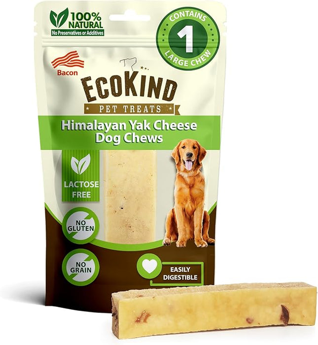 EcoKind Premium Gold Yak Cheese Himalayan Dog Chews, Dog Treats Large Breed, All Natural, High Protein Dog Chew, Bacon, Large - 1 Chew