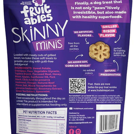 Fruitables Skinny Mini Dog Treats, Healthy Sweet Potato Treat for Dogs, Low Calorie & Delicious, Puppy Training, No Wheat, Corn or Soy, Made in The USA, Grilled Bison Flavor, 12oz