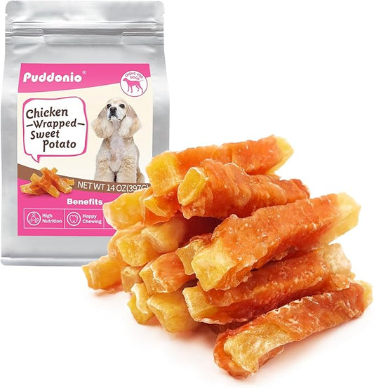 Dog Treats, Chicken Wrapped Sweet Potato Dog Treats, Rawhide Free Healthy Snacks, Soft Chews for Puppy and Small Dogs, 14 oz