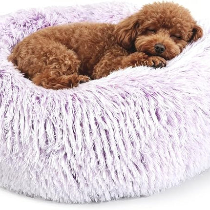 Dog Bed for Small Dogs 19 Inch Donut Cuddler Plush Cat Calming Bed Machine Washable,Puppy Bed Gradient Purple