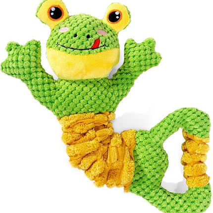 Dog Tug Toy, Durable Dog Toy for Large Breed, Tug of War Dog Squeaky Toys, Stuffed Plush Dog Toy with Crinkle Paper for Small, Middle, and Big Dogs(Frog)