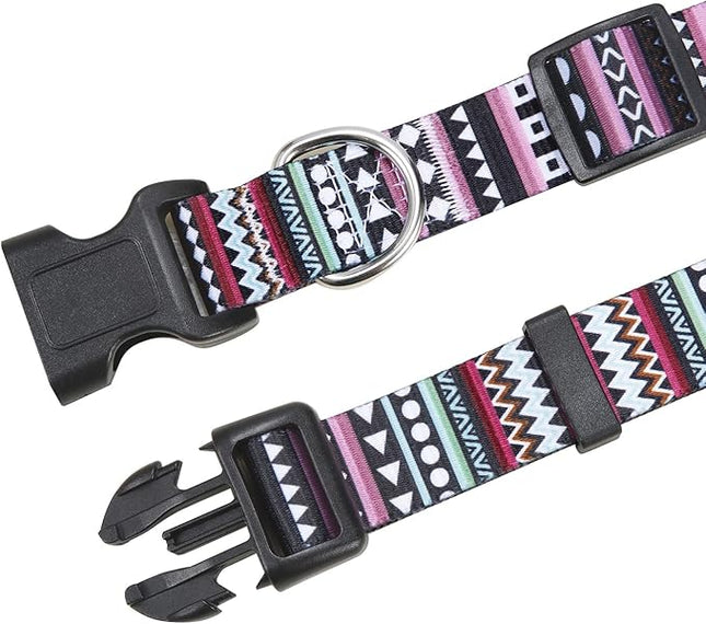 Dog Collar and Leash Set with Bohemia Floral Tribal Geometric Patterns - Soft Ethnic Style Collar Adjustable for Small Medium Large Dogs(Bohemian Purple Set,L)