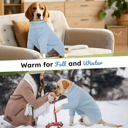 Queenmore Dog Sweater for Large Breeds, Dog Christmas Sweater,Turtleneck Knitted Pullover Xmas Pet Clothes Sweatshirt, Long Sleeve Warm Cat Sweaters, XL Dog Sweatershirt, Blue XL