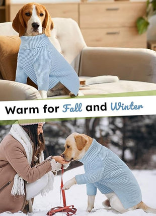 Queenmore XXL Dog Sweater, Dog Sweaters for Large Breeds, Turtleneck Pet Sweaters, Cold Weather Doggie Sweatshirt, Extra Large Pet Sweaters, Blue 2XL