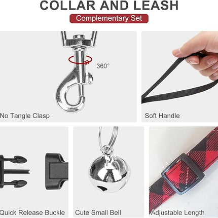 EXPAWLORER Fleece Lined Step-in Dog Harness - Soft Plush Padded Puppy Harness and Leash Set with Adjustable Dog Collar, No Pull Escape Proof Suede Dog Vest Harness for Small Dogs, Red & Black S