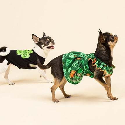 Fitwarm Happy St Patricks Day Dog Clothes, Summer Dog Clothes for Small Dogs Boy Girl, Funny Dog Tshirt, Lightweight Breathable Cotton, Pet Cat Outfit, Black, Green, Large