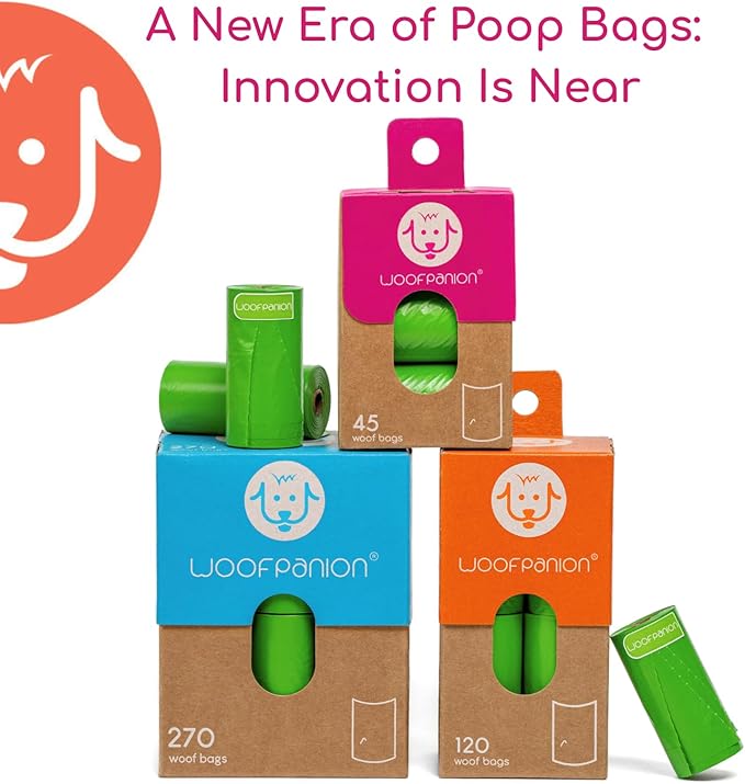 Woofpanion Improved Dog Poop Bags - Extra Strong Leak Proof Waste Bags Made from Recycled Plastic Unscented Refill Rolls for Easy Cleanup 3 rolls | 45 bags