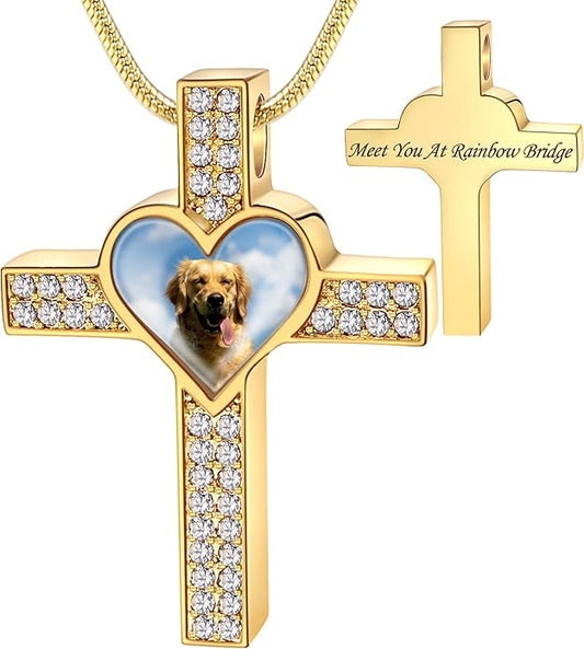 Farfume Personalized Pet Urn Necklace for Dog Cat Ashes Cremation Pet Memorial Customized Photo Text Engraving Pendant Keepsake Funeral Jewelry