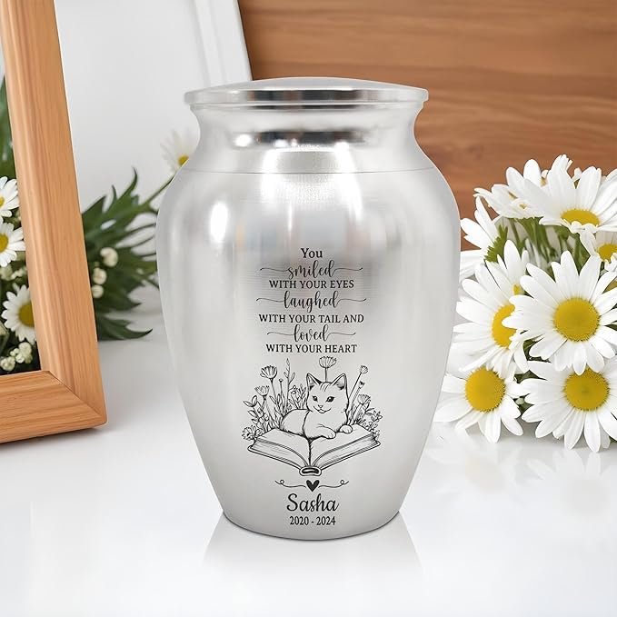 Artsy Woodsy Personalized Pet Memorial Mini Urns - Stainless Steel Decorative Keepsake Urns for Ashes, 2.56 inch, Gifts for Cat Lovers in Loving Memory