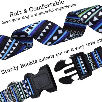 Dog Collar with Bohemia Floral Tribal Geometric Patterns - Soft Ethnic Style Collar Adjustable for Small Medium Large Dogs（Bohemian Blue,M）