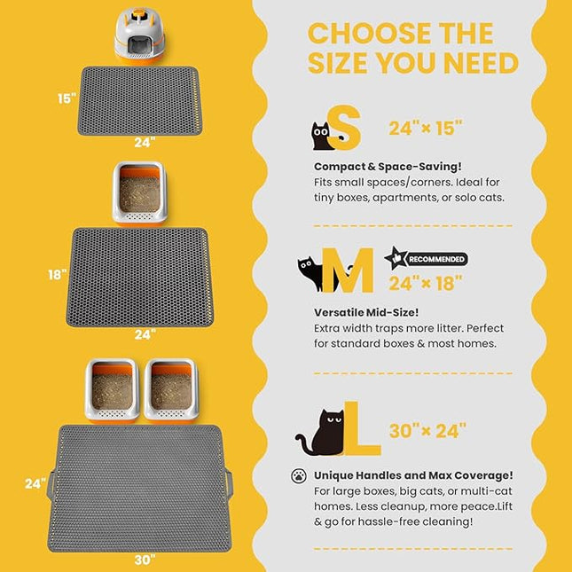 Cat Litter Mat-Litter Box Mat for Kitty, EVA Honeycomb Double Layer Design, Urine & Waterproof Scatter Control, Less Waste, Easier To Clean,Non Slip, Gray