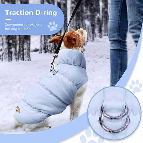 Winter Warm Dog Jacket for Small Medium Dogs Cat Cold Weather Coats with Harness Paded Dogs Fleece Vest Waterproof Windproof Dog Snow Jacket Pet Puppy Clothes (Light Blue,XS)