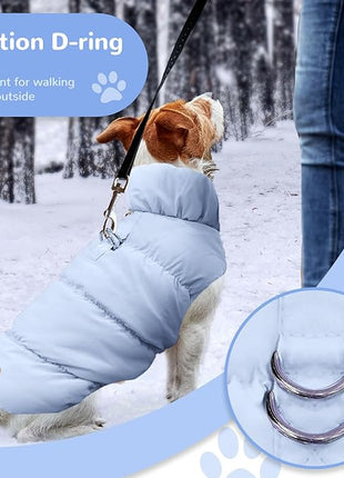Winter Warm Dog Jacket for Small Medium Dogs Cat Cold Weather Coats with Harness Paded Dogs Fleece Vest Waterproof Windproof Dog Snow Jacket Pet Puppy Clothes (Light Blue,L)